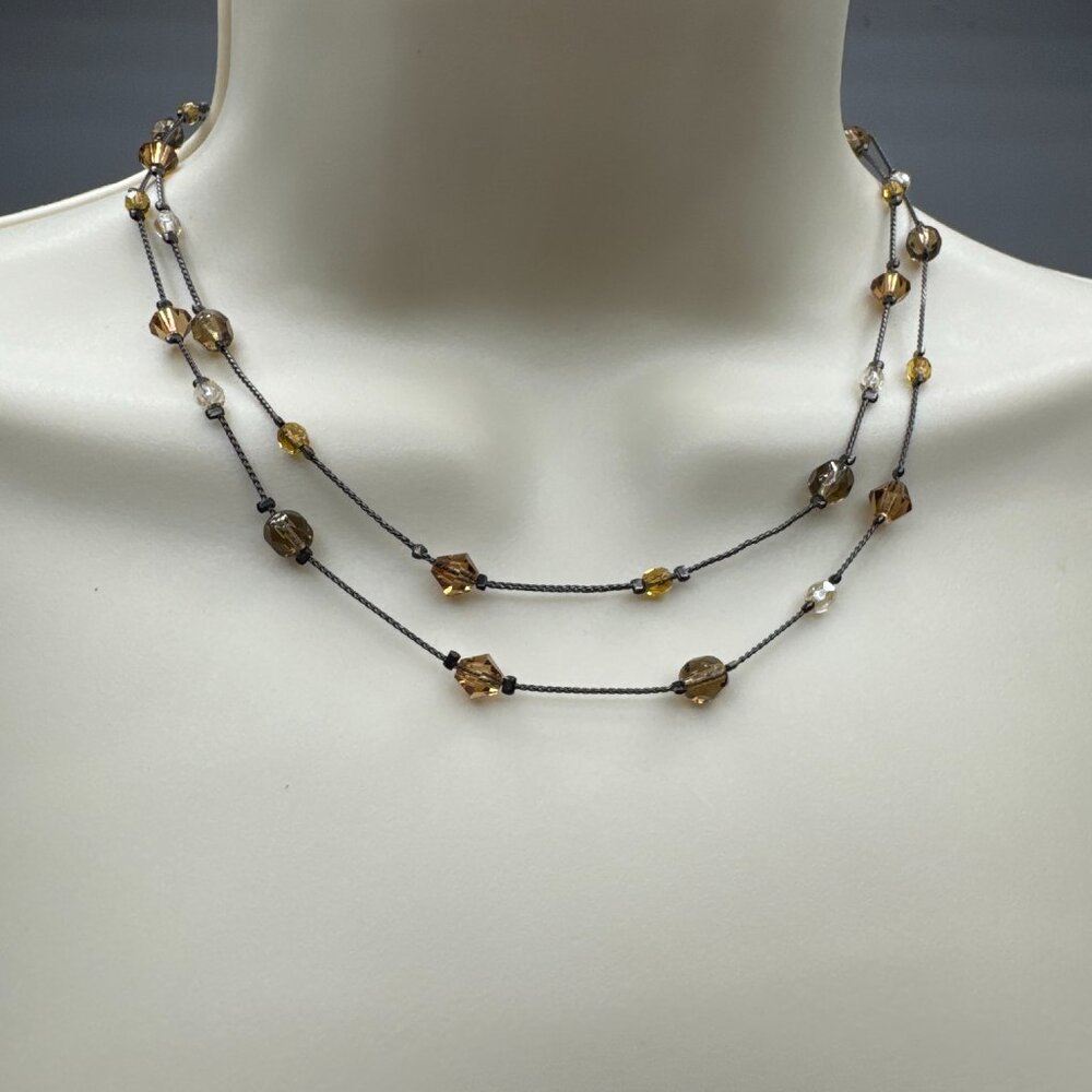 JNY Layered Crystal Bead Necklace – Smoky Quartz & Amber Tones